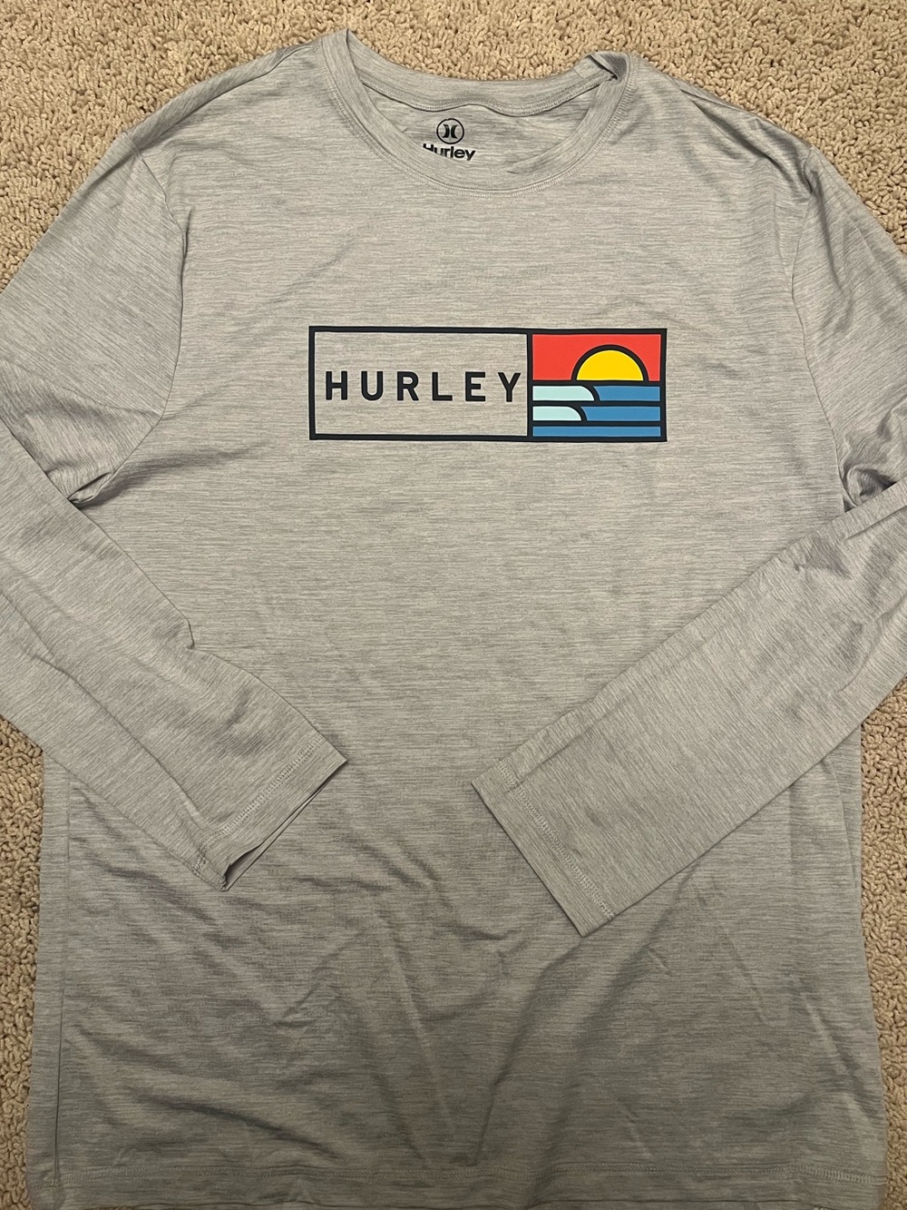 Hurley Light Gray Long Sleeve Tee with Sunset Logo